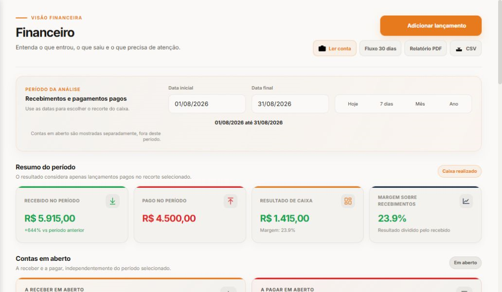 Financeiro do MecaLink com uma saída de compra de peças